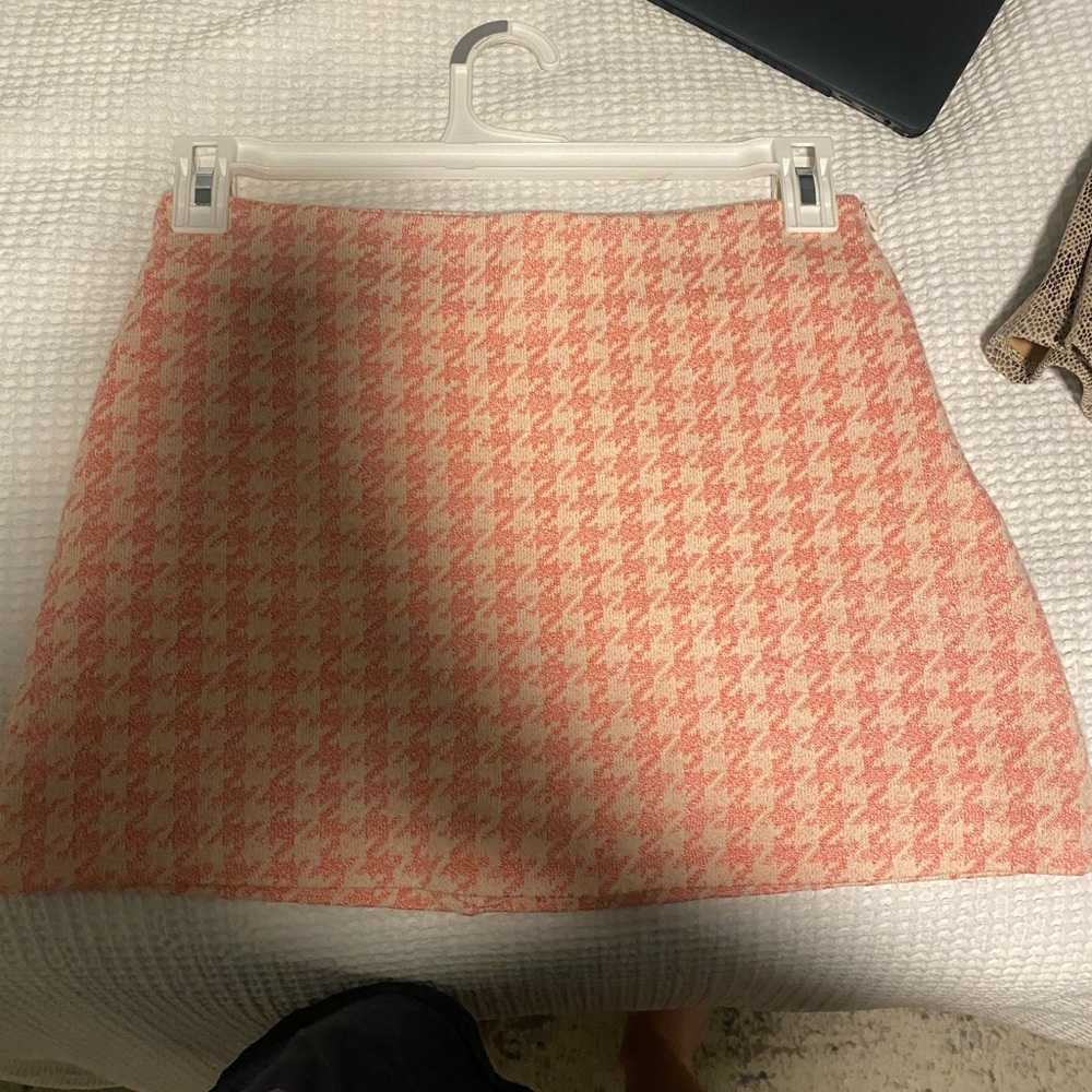Zara Pink/cream Houndstooth knit skort